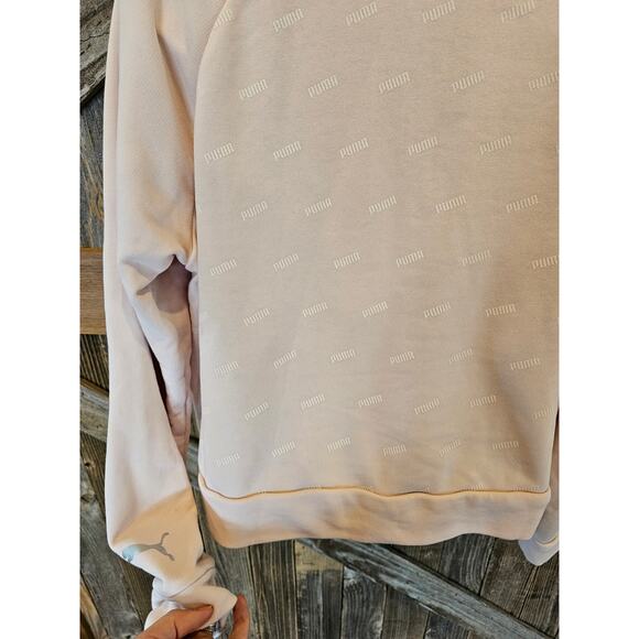 Puma size M 1/4 zip warm logo all over embellished light pink active sweater - Picture 2 of 7